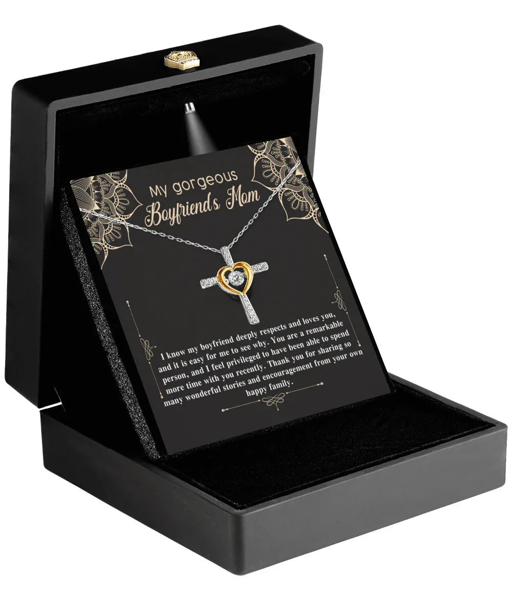 Boyfriend's Mom Gift Cross Pendant Necklace with Heartfelt Message Card