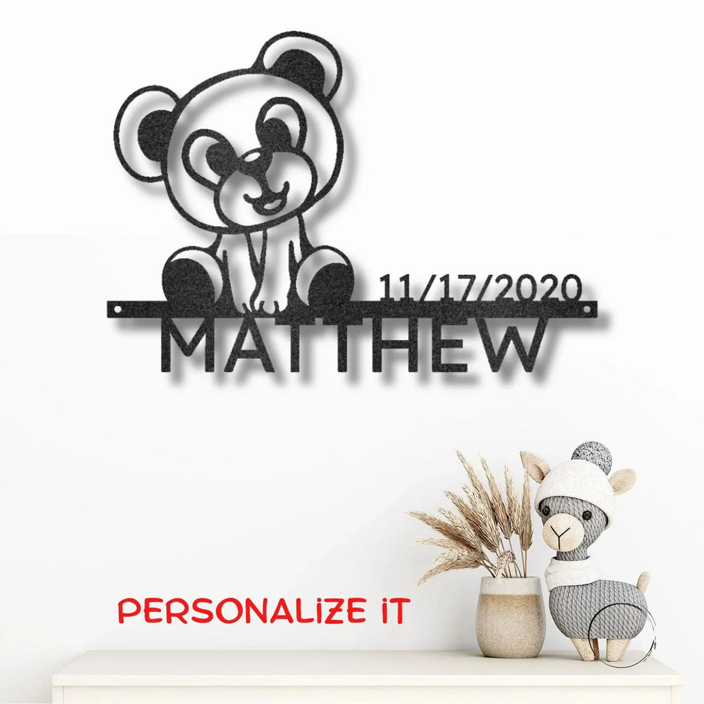 Timeless Teddy Bear: Personalized Metal Sign with Name & Birth Date