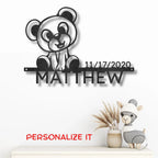 Timeless Teddy Bear: Personalized Metal Sign with Name & Birth Date
