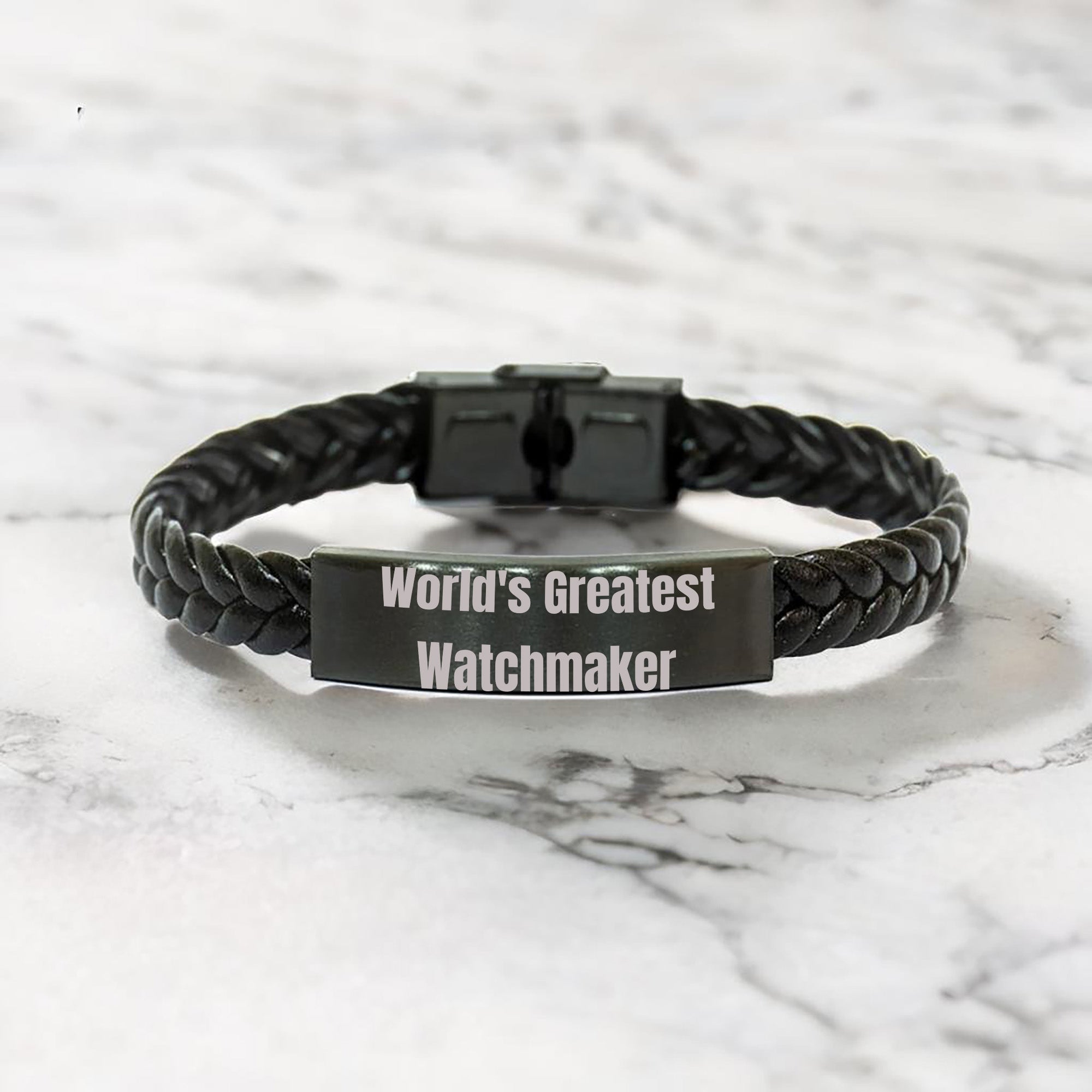 Bold Watchmaker Leather Bracelet Engraved Steel Keepsake
