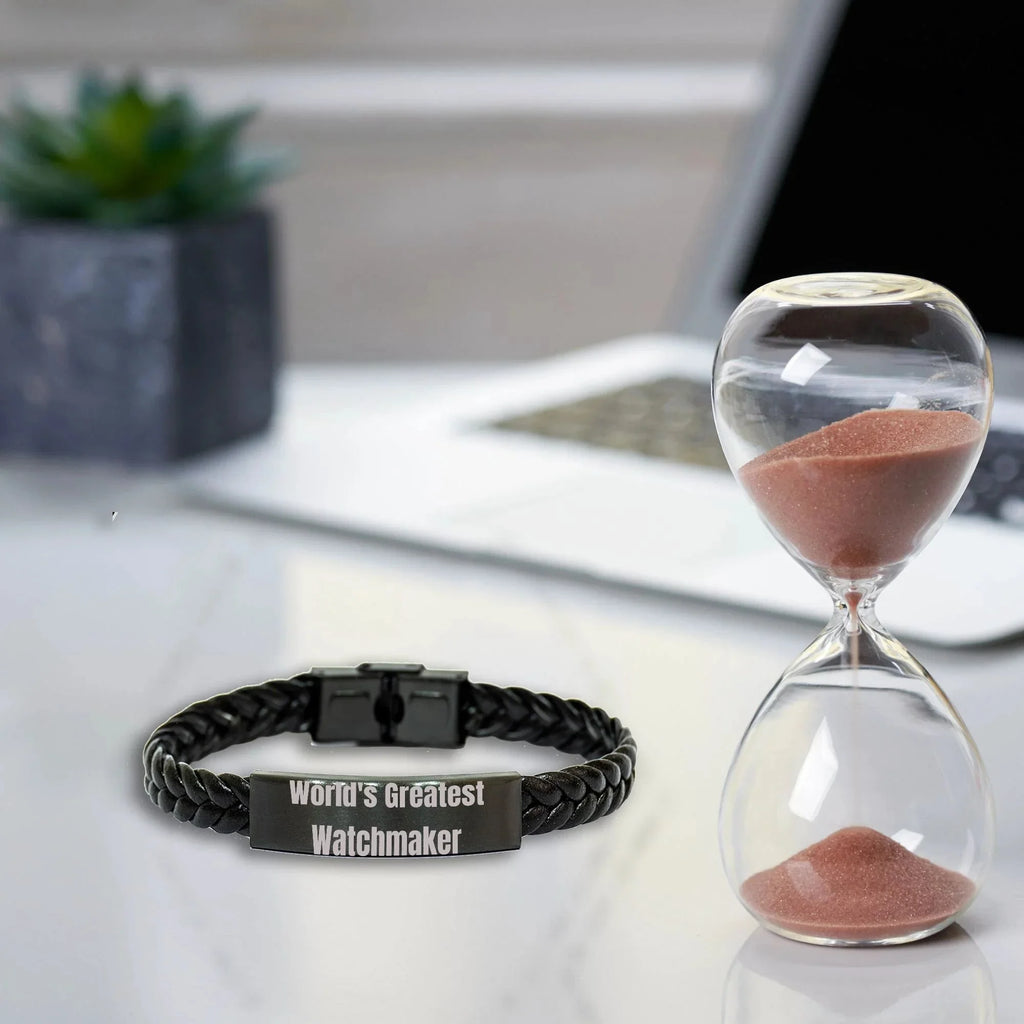 Bold Watchmaker Leather Bracelet Engraved Steel Keepsake