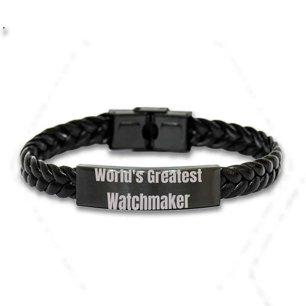 Bold Watchmaker Leather Bracelet Engraved Steel Keepsake