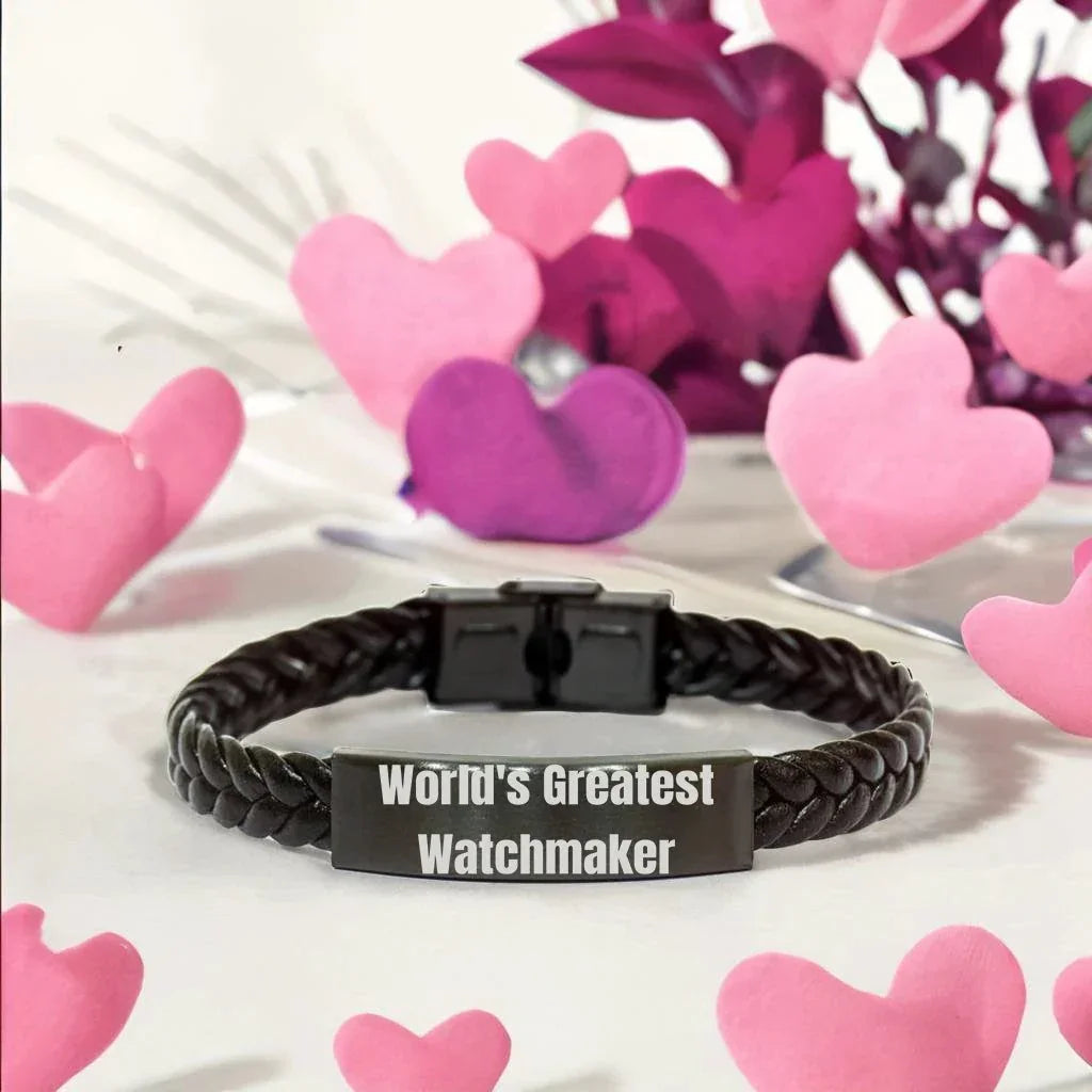 Bold Watchmaker Leather Bracelet Engraved Steel Keepsake