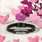 Bold Watchmaker Leather Bracelet Engraved Steel Keepsake