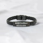 Bold Watchmaker Leather Bracelet Engraved Steel Keepsake