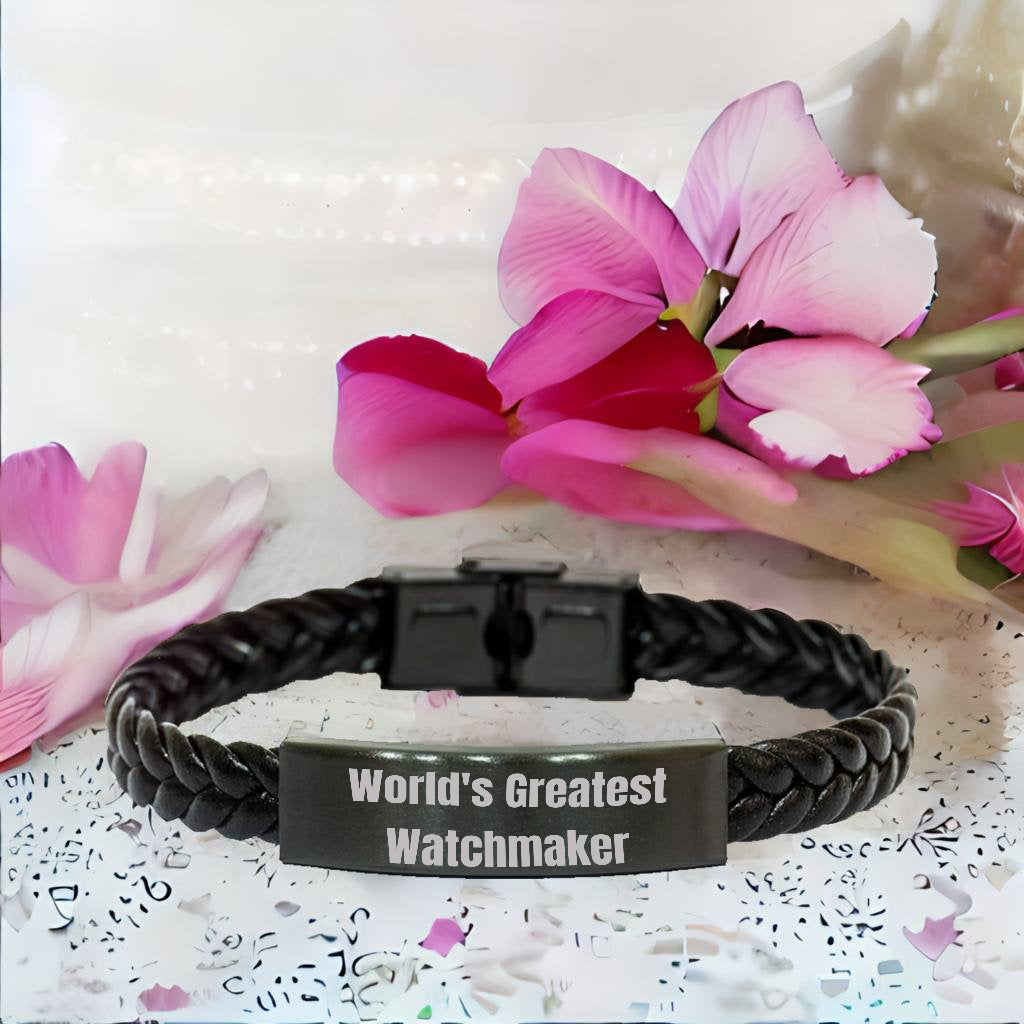Bold Watchmaker Leather Bracelet Engraved Steel Keepsake