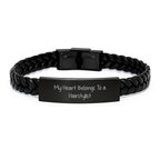 Hairstylist Gifts for Men Women Friends Coworkers, Funny Interlaced Leather Bracelet, Gift from Family for Hairstylist, My Heart Belongs To A Hairstylist - Image 1