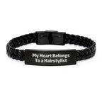 Graduation Unique Gifts for Hairstylist, Interlaced Leather Bracelet, 'My Heart Belongs To A Hairstylist' Funny Quote, Gifts from Family to Hairstylist - Image 1