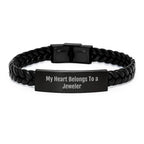 Funny Jeweler Gifts from Men to Friends, Interlaced Leather Bracelet for Christmas Unique Gifts, My Heart Belongs To A Jeweler