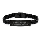 Funny Landscape Designer Gifts from Friends to Men Women Coworkers Family - My Heart Belongs To A Landscape Designer Interlaced Leather Bracelet Christmas Unique Presents