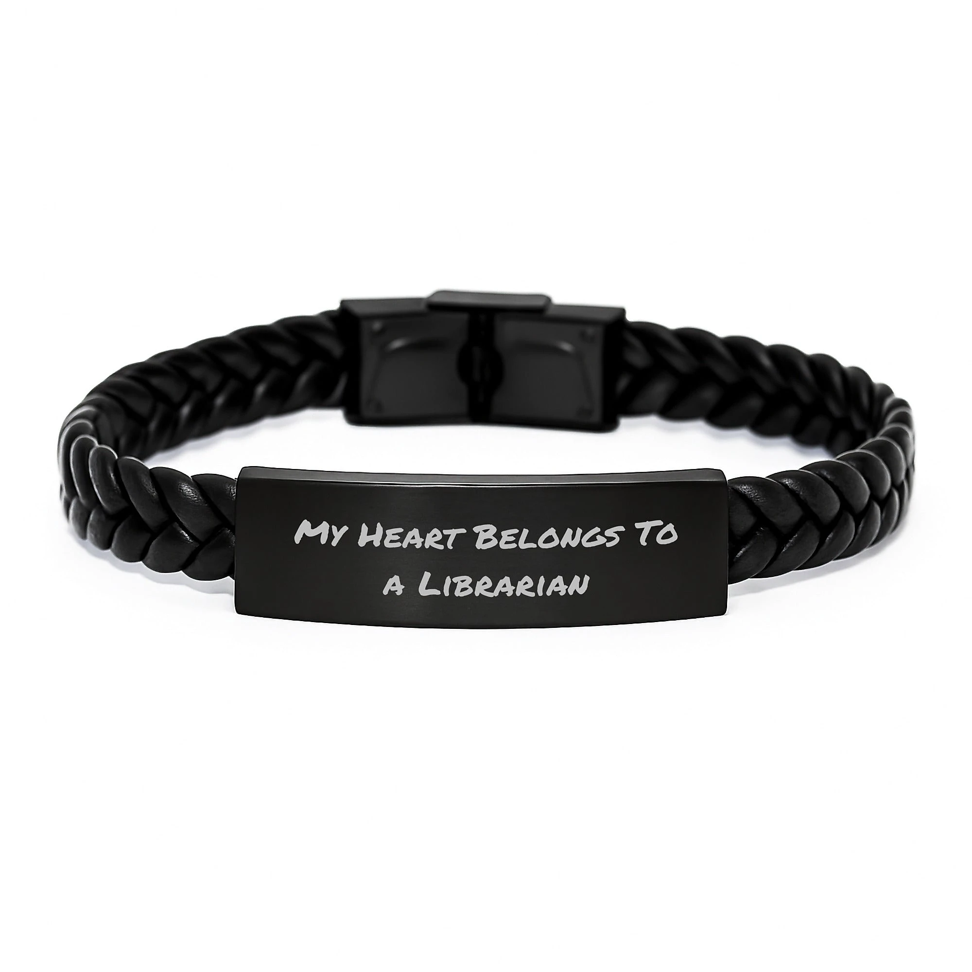 Funny Librarian Gifts for Him Her Friends Family Men Women Coworkers - My Heart Belongs To A Librarian Interlaced Leather Bracelet