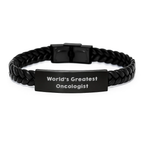 Funny World's Greatest Oncologist Gifts for Men Birthday Unique Interlaced Leather Bracelet - Image 1