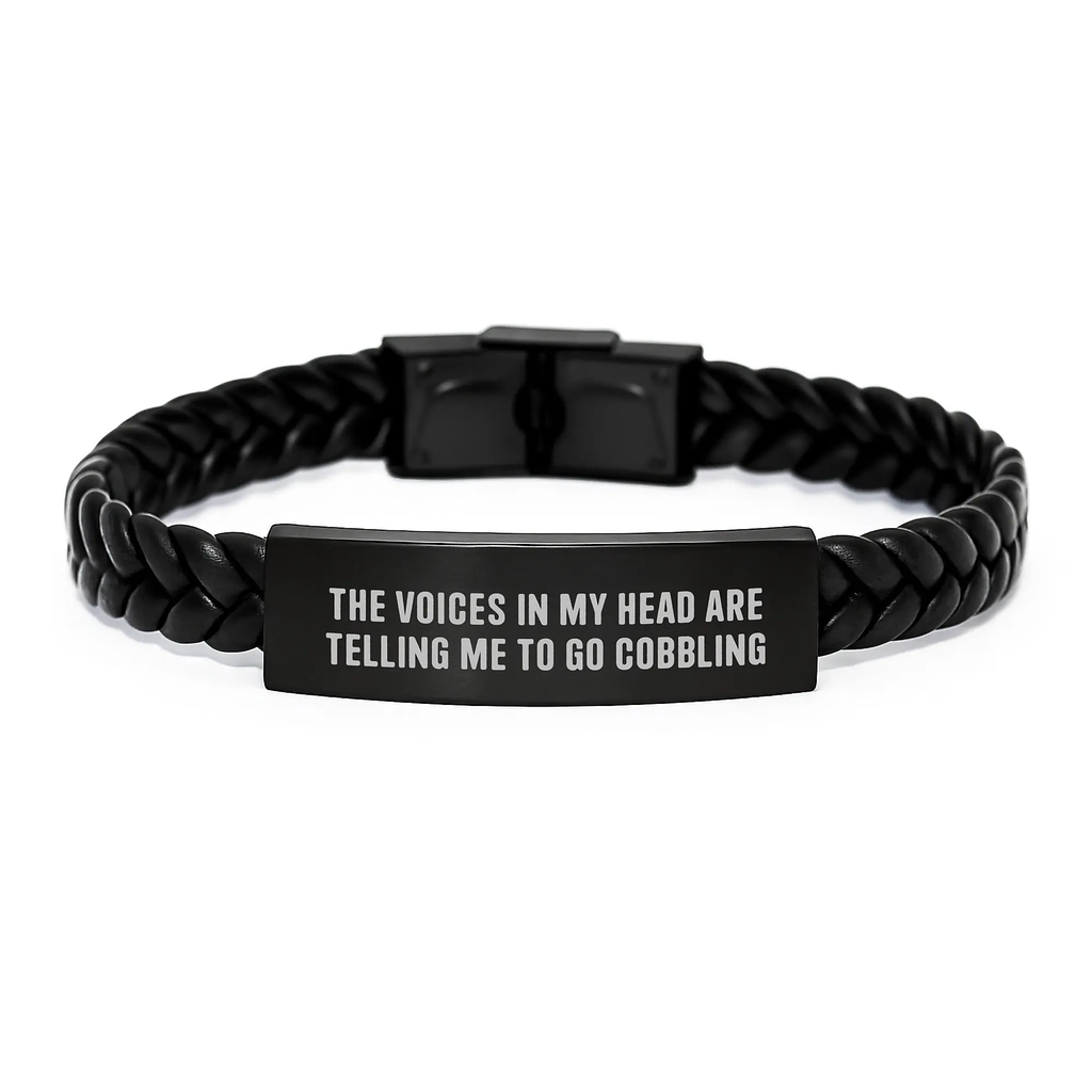 Cobbling Gifts for Men and Women - Funny Quote Interlaced Leather Bracelet for Graduation Unique Gifts from Friends and Family - The Voices In My Head Are Telling Me To Go Cobbling - Image 1