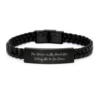 Funny Graduation Unique Gifts for Men from Friends, 'The Voices In My Head Are Telling Me To Go Chess' Interlaced Leather Bracelet for Chess Lovers, Stylish Stainless Steel PU Leather Bracelet - Image 1