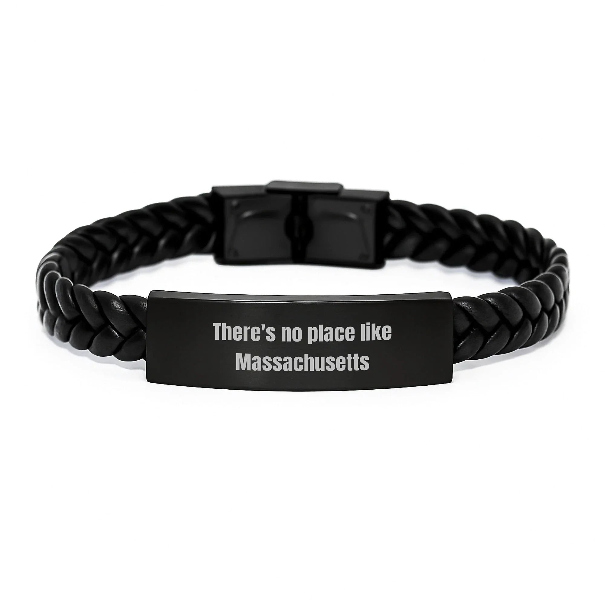 Massachusetts Gifts for Men - 'There's No Place Like Massachusetts' Interlaced Leather Bracelet, Christmas Unique Gifts from Family