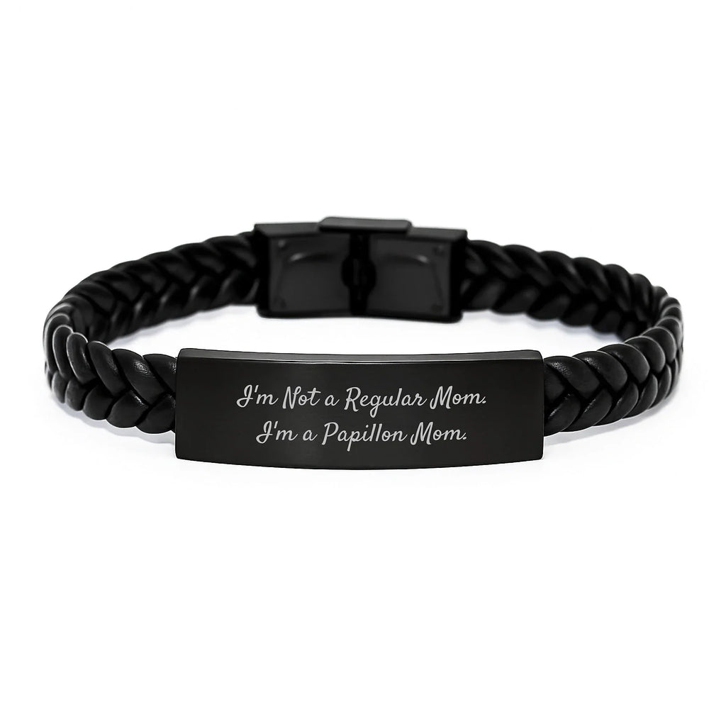 Funny Papillon Dog Mom Gifts for Women, Interlaced Leather Bracelet for Christmas Unique Gifts from Mom to Family