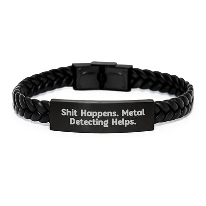 Metal Detecting Enthusiasts' Funny Gifts for Graduation - Interlaced Leather Bracelet from Friends and Family - Image 1