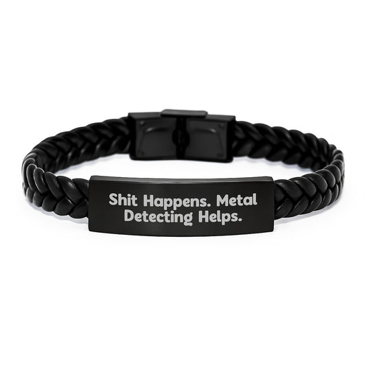 Metal Detecting Enthusiasts' Funny Gifts for Graduation - Interlaced Leather Bracelet from Friends and Family - Image 1