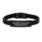 Funny Quote World's Greatest Psychiatrist Psychiatrist Gifts for Men Valentine's Unique Interlaced Leather Bracelets from Friends - Image 1