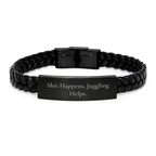 Funny Juggling Gifts for Men Women Friends Family Birthday Unique Interlaced Leather Bracelets with 'Shit Happens. Juggling Helps.' Engraved Stainless Steel - Gifts from Men Women Friends Family - Image 1