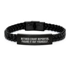 Funny Court Reporter Gifts for Men from Friends - Interlaced Leather Bracelet, Inspirational Quote, Christmas Unique Presents