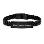 Unique Gifts for Reporter Friends, Funny 'World's Greatest' Interlaced Leather Bracelet, Birthday Unique Gifts from Men - Image 1