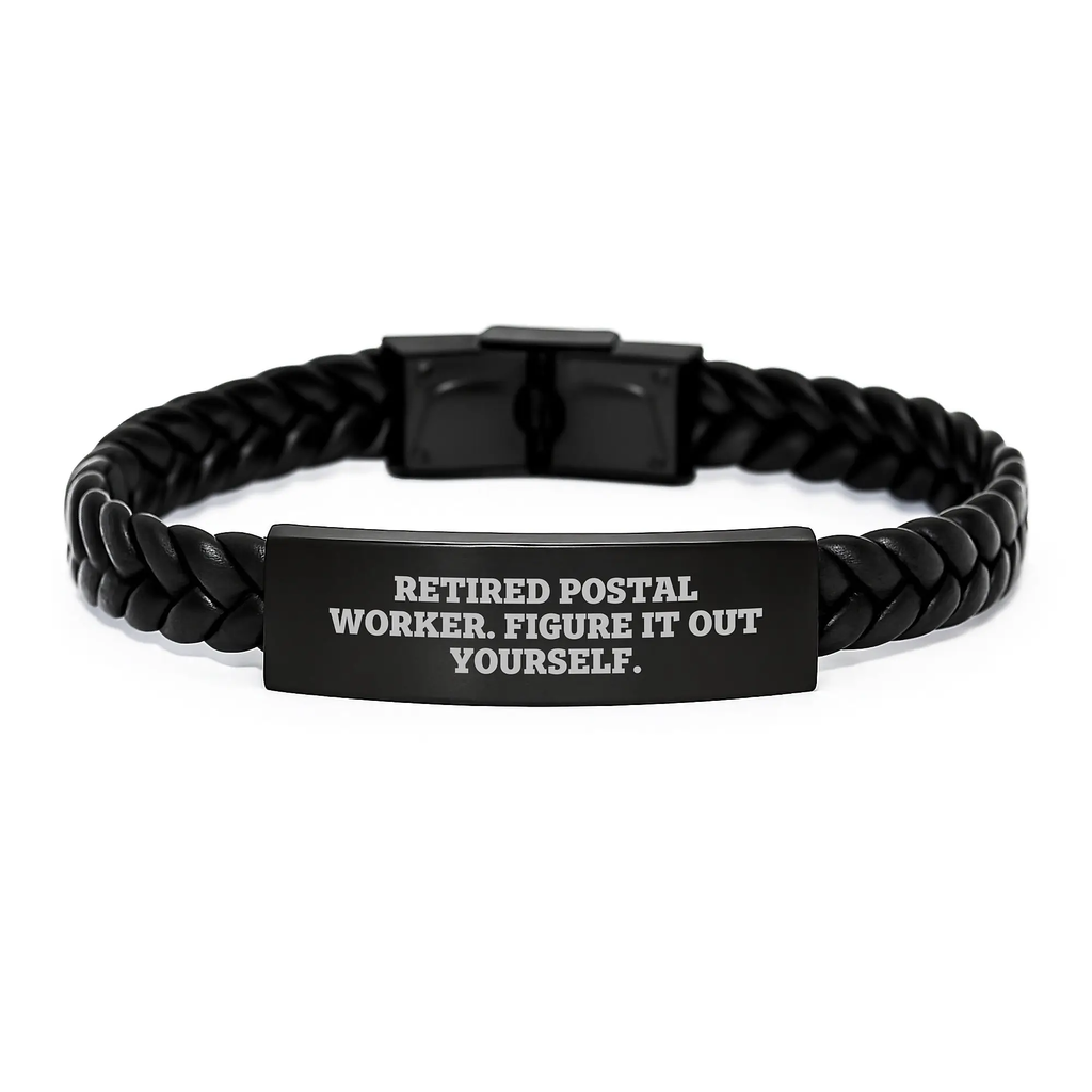 Funny Quote for Postal Worker, Interlaced Leather Bracelet Gifts from Men for Friends Birthday Unique - Image 1