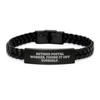Funny Quote for Postal Worker, Interlaced Leather Bracelet Gifts from Men for Friends Birthday Unique - Image 1