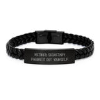 Funny Secretary Gifts Interlaced Leather Bracelet for Secretary Men, Women, Coworkers, Family - 'Retired Secretary. Figure It Out Yourself.' Stainless Steel PU Leather