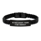 Funny Sheriff Gifts, Interlaced Leather Bracelet for Men, Inspirational Quote, Christmas Unique Presents from Friends to Sheriff
