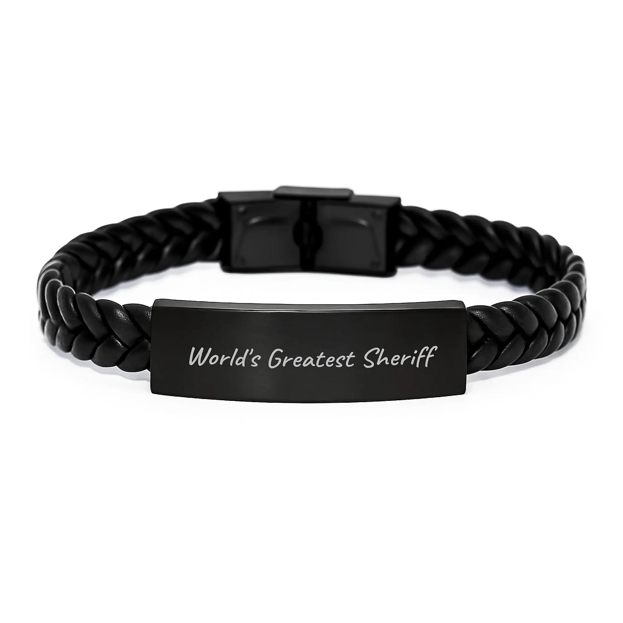 World's Greatest Sheriff Funny Quote Interlaced Leather Bracelet Gifts from Men to Sheriff Fathers Day - Image 1
