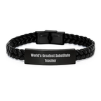 Funny Substitute Teacher Gifts from Friends, World's Greatest Substitute Teacher Interlaced Leather Bracelet for Birthday Unique Gifts - Image 1