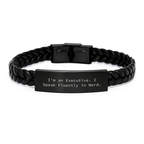 Gifts from Family for Executive Friends, Interlaced Leather Bracelet with Funny Quote 'I'm An Executive. I Speak Fluently In genius.' for Graduation Unique Gifts - Image 1