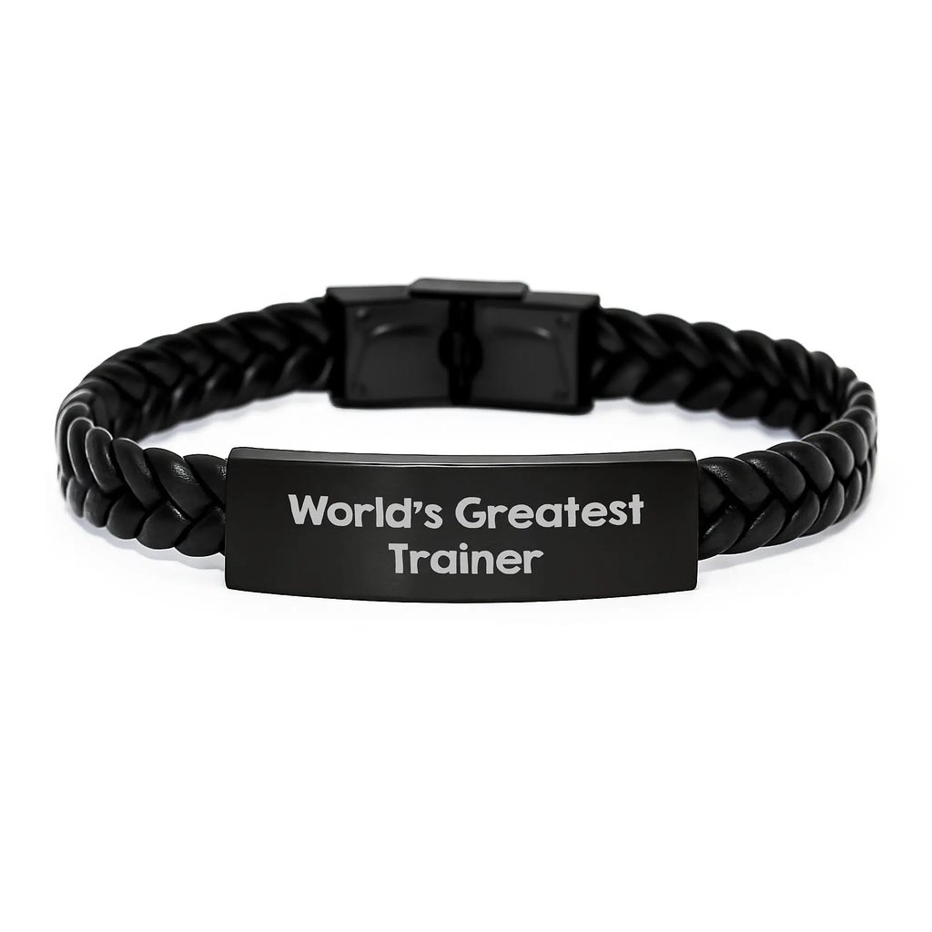 Funny Trainer Gifts for Men, 'World's Greatest Trainer' Interlaced Leather Bracelet, Birthday Unique Gifts from Friends - Image 1