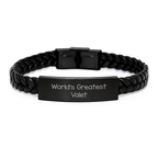 Funny 'World's Greatest Valet' Interlaced Leather Bracelet Gifts from Dad, Husband, or Friend to Valet on Mother's Day Unique - Image 1
