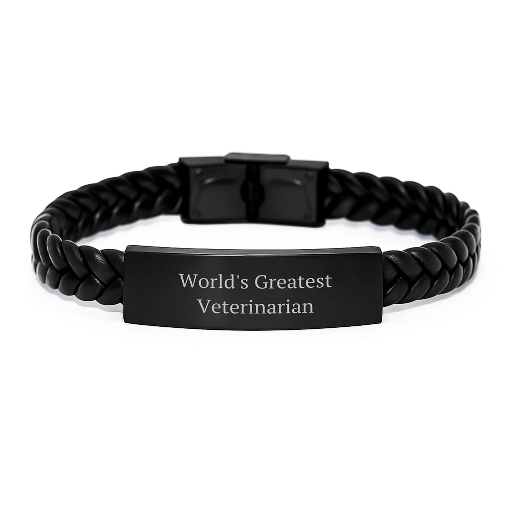 Funny Quote for Veterinarians, World's Greatest Veterinarian Leather Bracelet, Unique Mother's Day Unique Gifts for Veterinarians from Family - Image 1