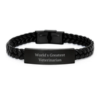 Funny Quote for Veterinarians, World's Greatest Veterinarian Leather Bracelet, Unique Mother's Day Unique Gifts for Veterinarians from Family - Image 1