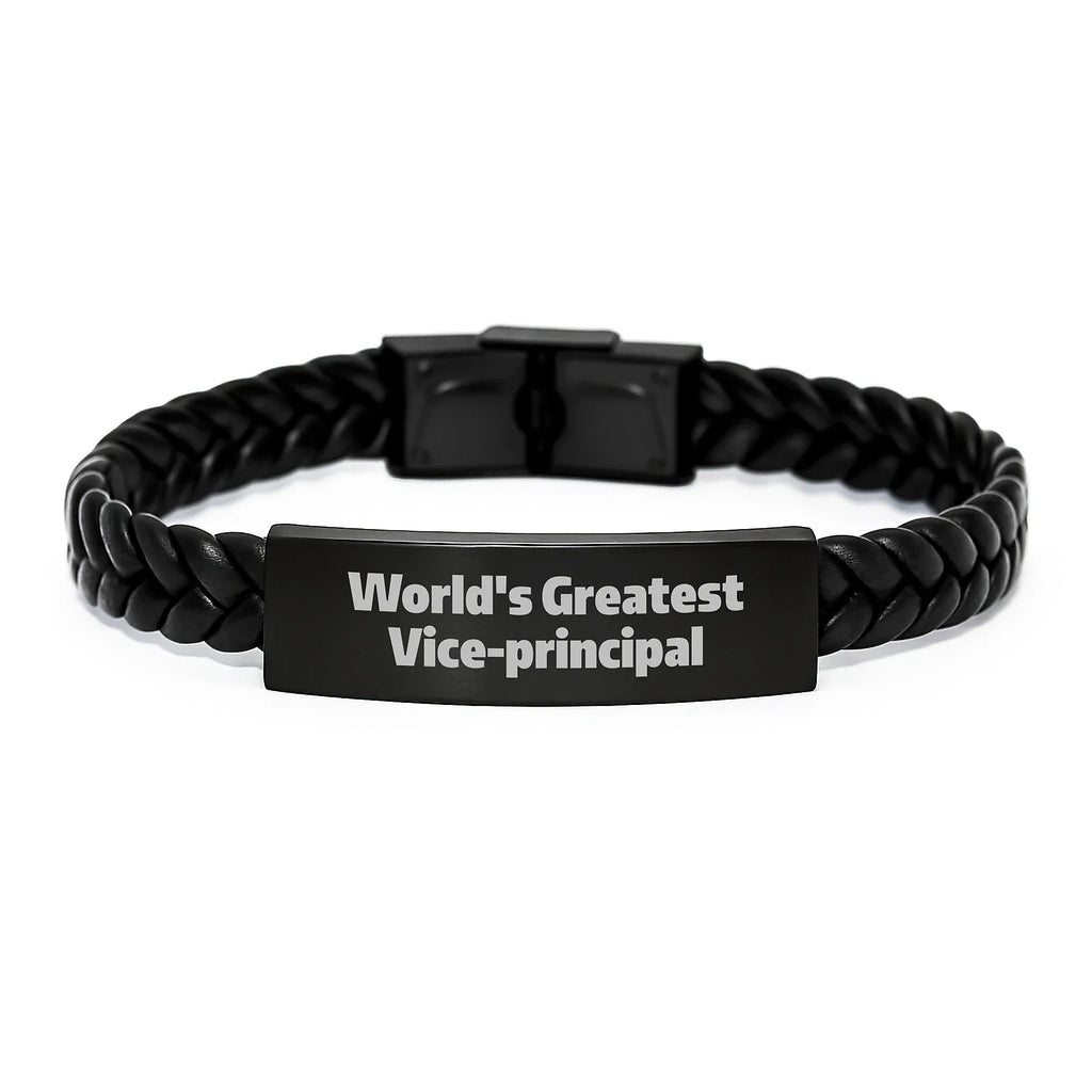 Funny World's Greatest Vice-principal Gifts for Men Interlaced Leather Bracelet, Gifts from Friends to Vice-principal, Birthday Unique Gifts for Vice-principal, Vice-principal Leather Cuff Bracelet - Image 1