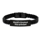Funny World's Greatest Vice-principal Gifts for Men Interlaced Leather Bracelet, Gifts from Friends to Vice-principal, Birthday Unique Gifts for Vice-principal, Vice-principal Leather Cuff Bracelet - Image 1