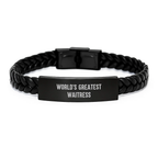 World's Greatest Waitress Funny Interlaced Leather Bracelet Gifts for Graduation Unique Gifts from Family to Friends - Image 1