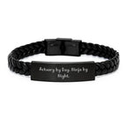 Unique Actuary Gifts - 'Actuary By Day. Ninja By Night.' Quote Interlaced Leather Bracelet, Gifts from Friends to Actuary Men on Christmas Unique Gifts