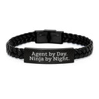 Funny Agent Gifts from Friends, Christmas Unique Agent Interlaced Leather Bracelet, Agent By Day Ninja By Night.