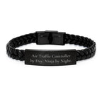 Funny Air Traffic Controller Gifts, Interlaced Leather Bracelet for Men, Air Traffic Controller By Day. Ninja By Night. Quote, Unique Christmas Memorable Presents for Him
