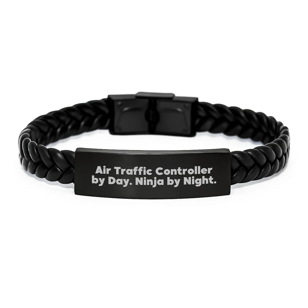 Unique Air Traffic Controller by Day, Ninja by Night Gift - Interlaced Leather Bracelet for Men, Christmas Unique Gifts from Friends for Air Traffic Controller