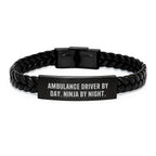 Ambulance Driver By Day Ninja By Night Fun Christmas Unique Gift for Ambulance Driver Men Friends Unique Interlaced Leather Bracelet