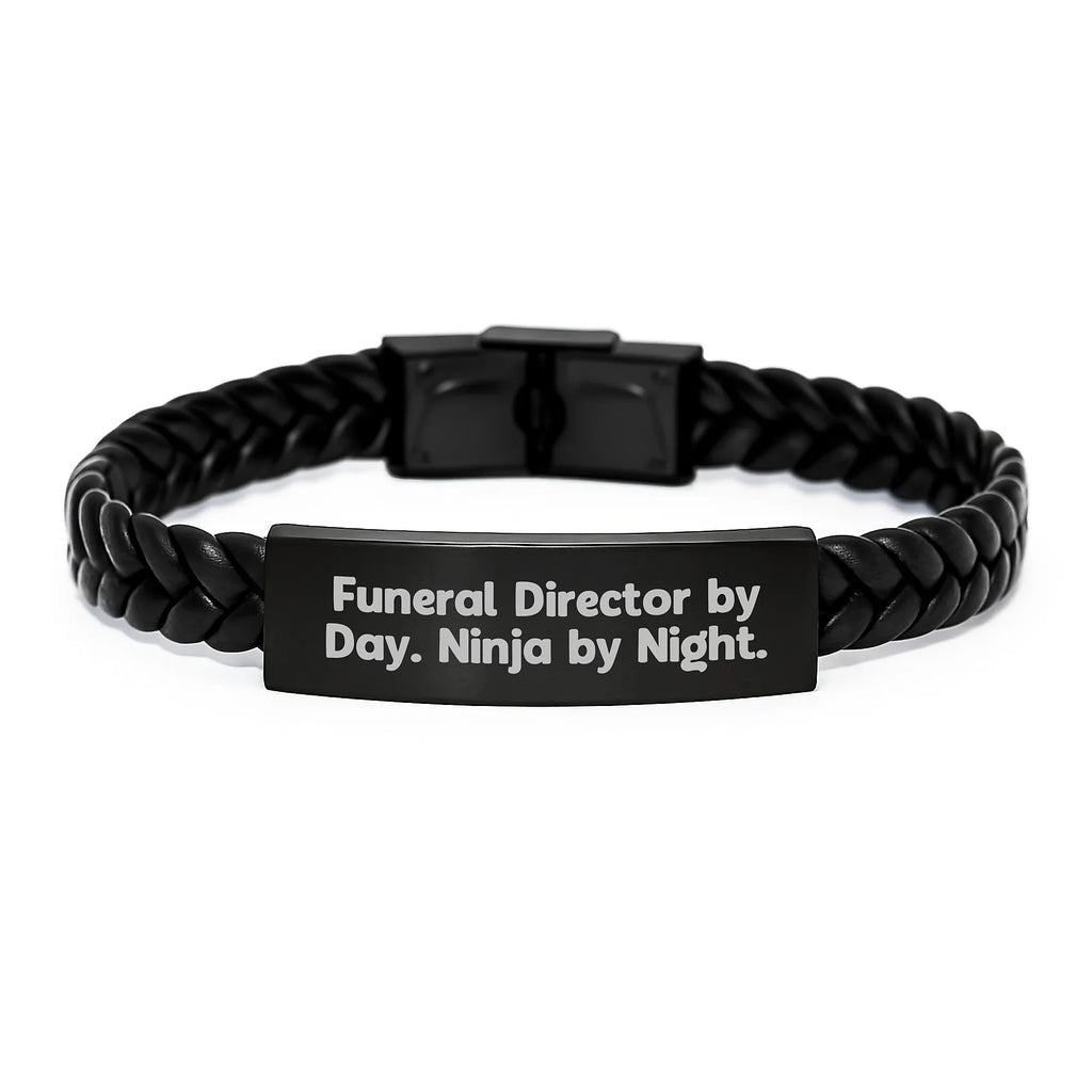 Funeral Director by Day, Ninja by Night - Interlaced Leather Bracelet Gifts for Funeral Directors Men, Unique Graduation Gift for Friends, Coworkers, Family - 'Funny' Quote