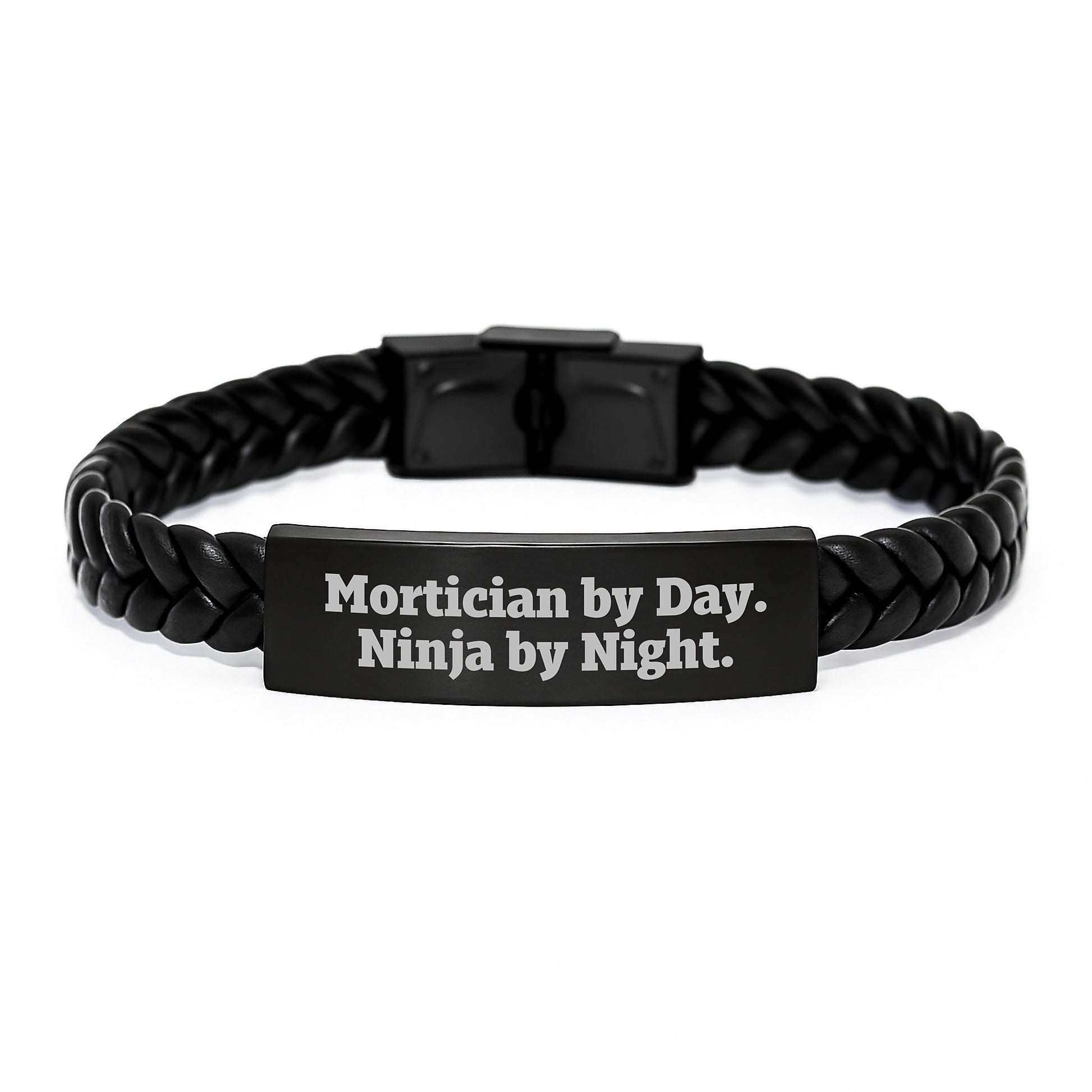 Mortician Gifts for Men - Ninja by Night Interlaced Leather Bracelet, Graduation Unique Gifts from Friends to Mortician By Day - Image 1