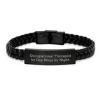Occupational Therapist Gifts from Men - Interlaced Leather Bracelet for Occupational Therapist By Day. Ninja By Night. Christmas Unique Ideas