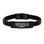 Funny Rescue Worker Gifts from Family - Rescue Worker by Day, Ninja by Night. Interlaced Leather Bracelet for Men