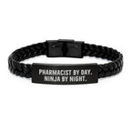 Pharmacist By Day. Ninja By Night. Interlaced Leather Graduation Gifts for Men, Women, Coworkers, and Family from a Ninja Pharmacist